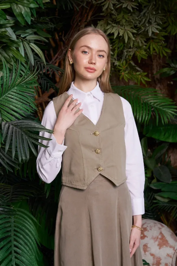 Linen Vest with Buttons HS603-74-(S-XL) Green