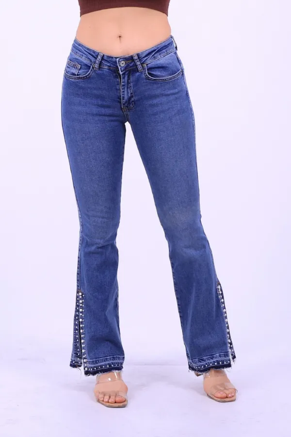 Paça Yırtmaçlı Droplu Kot Pantolon 774-06-(27-32) Paça Yırtmaçlı Droplu Kot Pantolon 774-06-(27-32)