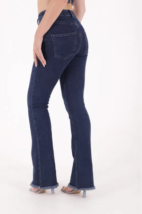 Püsküllü Paçalı Flare Kot Pantolon  1848-26-(S-L-6)