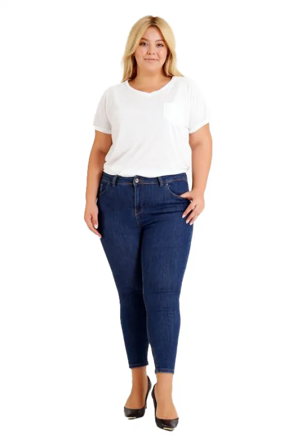 High Waisted Skinny Full Length Jean  515-17-(48-54) Slubbed Navy Blue