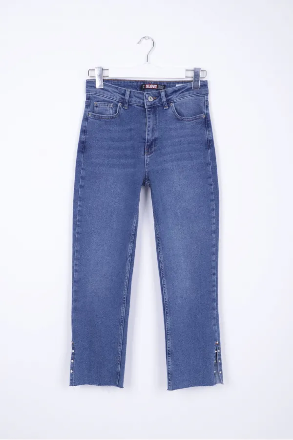 Mom Jean with Side Slits  1774-01-(28-33) Dark Blue Denim