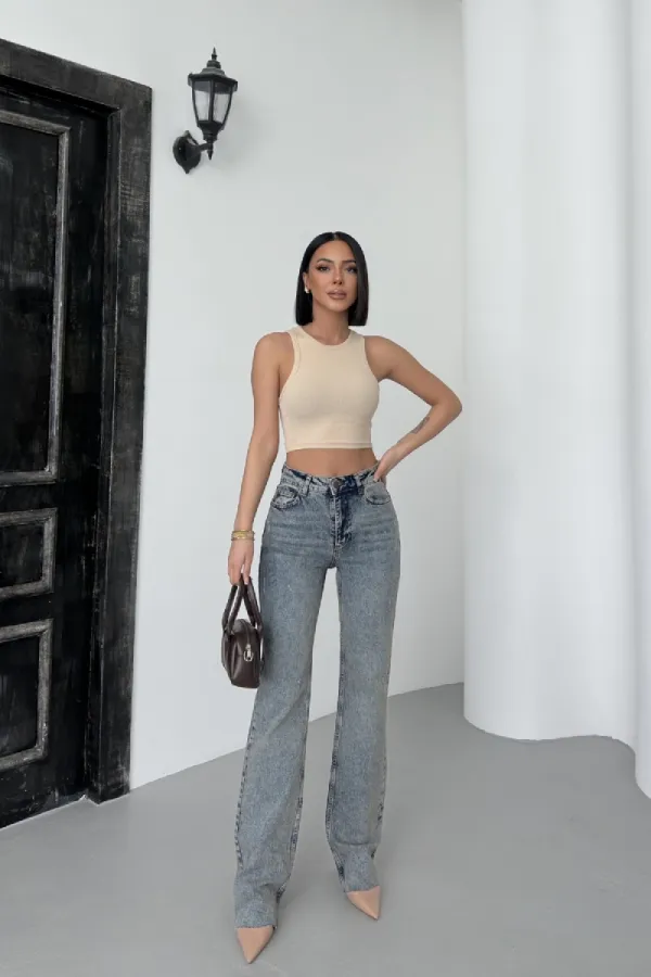 Cropped Leg Straight Fit Jeans 7070-62-(26-31)