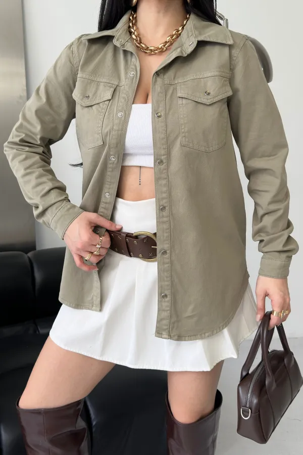 Denim Shirt with Snap Buttons 6013-74-(S-XL-6) Green Denim Shirt with Snap Buttons 6013-74-(S-XL-6) Green