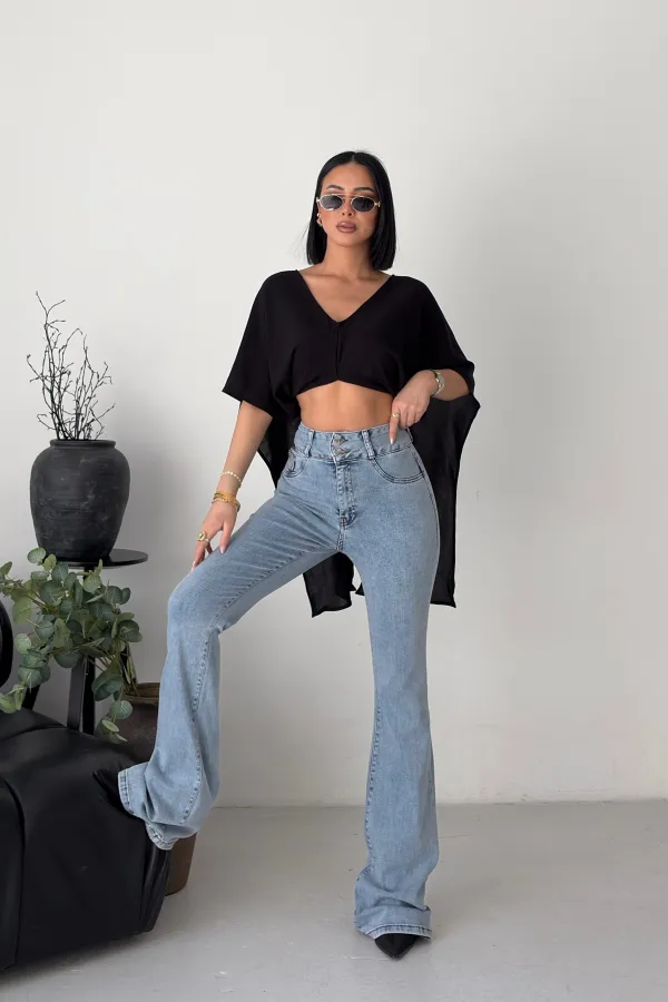Pensli Geniş Kemerli Kot Pantolon  7151-08-(27-32)