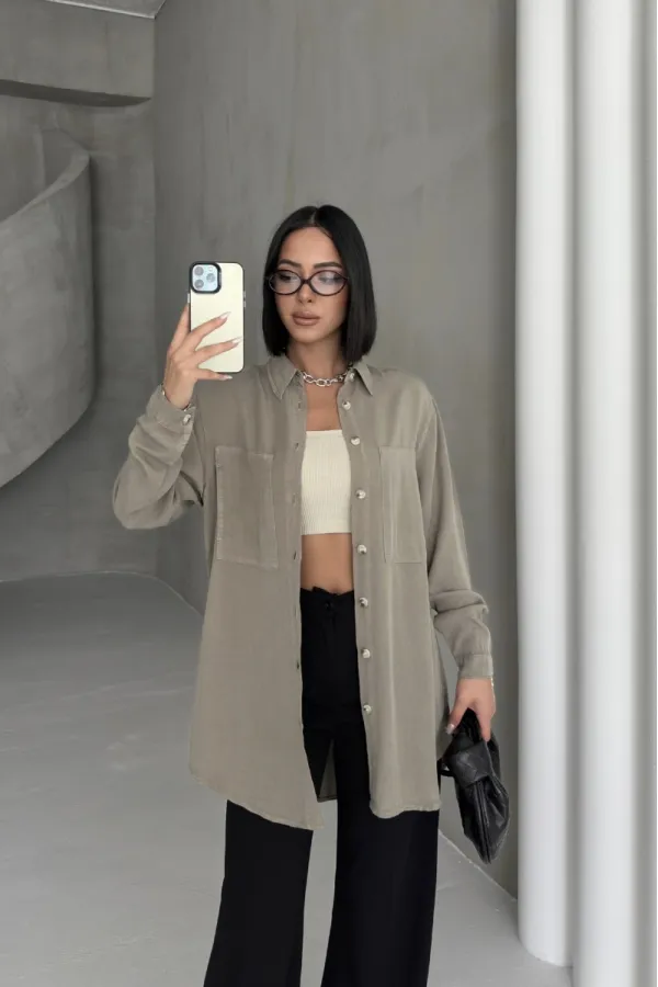 Uzun Tunik Keten Gömlek  HS611-74-(S-XL)