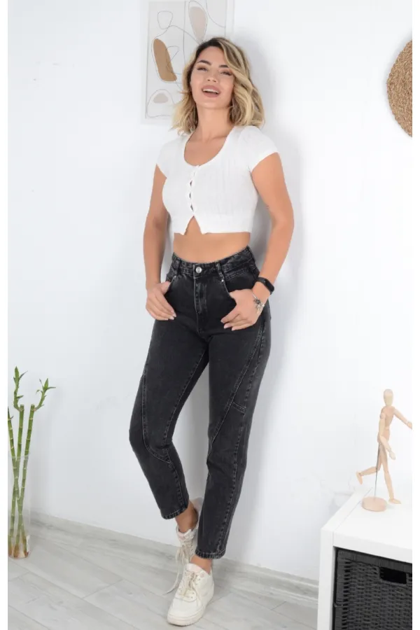 Parçalı Mom Pantolon 778-33-(26-30) Parçalı Mom Pantolon 778-33-(26-30)