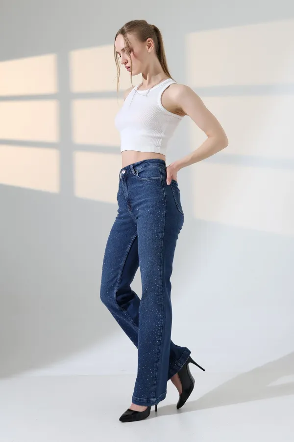 Serpme Taşlı Relax Kot Pantolon  7190-01-(27-32)