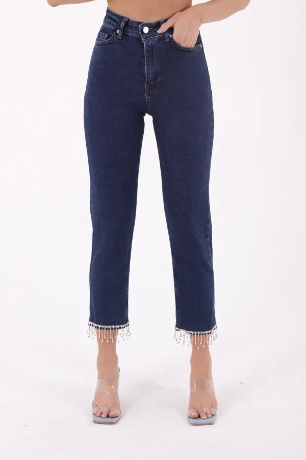 Paçasılı Dikişsiz Paça Mom Kot Pantolon  1890-26-(26-31)