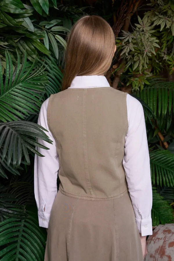 Linen Vest with Buttons HS603-74-(S-XL) Green