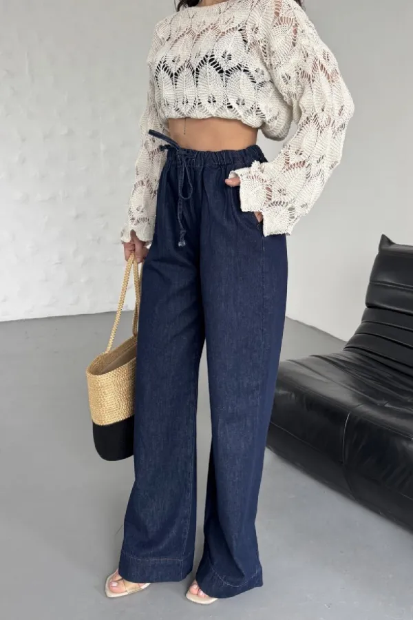 Beli Lastikli Palazzo Pantolon 7076-17-(36-42-4) Beli Lastikli Palazzo Pantolon 7076-17-(36-42-4)