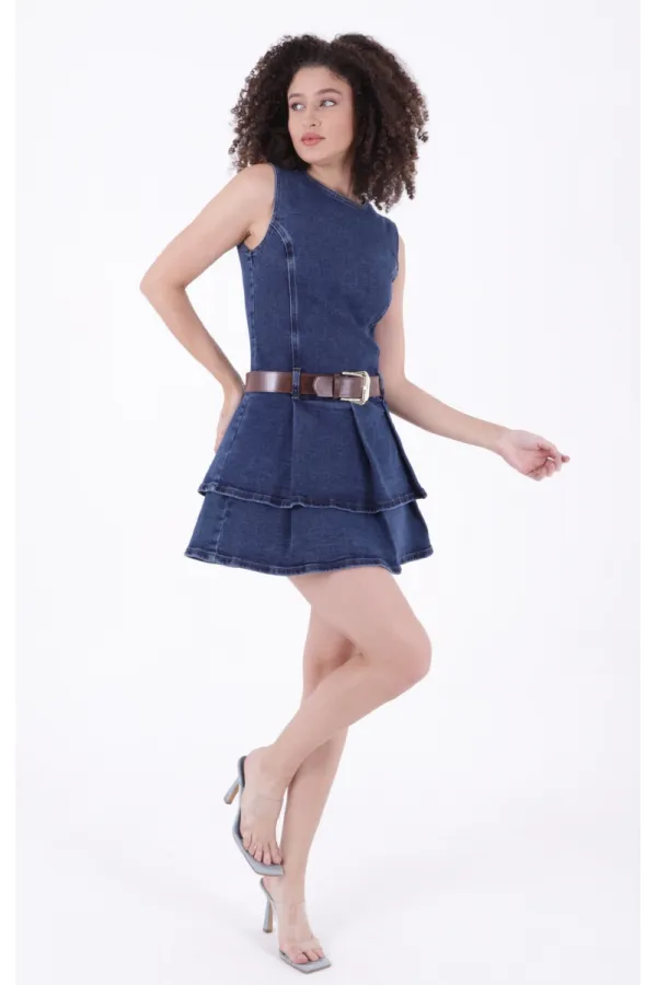 Kolsuz Fermuarlı Pileli Kısa Elbise  3026-26-(XS-XL-5)