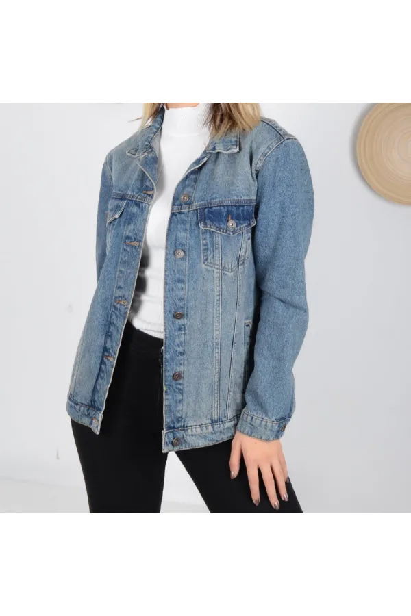 Classic Regular Boyfriend Denim Jacket 650-62-(S-XL-6) Middle Blue - Tinted Classic Regular Boyfriend Denim Jacket 650-62-(S-XL-6) Middle Blue - Tinted