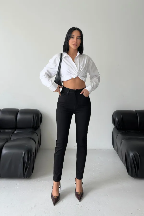 High Waisted Ankle Length Skinny Jean  815-07-(30-3) Black