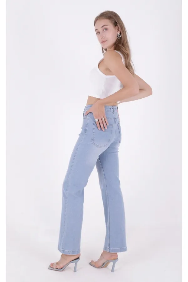 Stitched Hems Wide Leg Relaxed Jean 7026-15-(27-32) Light Blue Denim Stitched Hems Wide Leg Relaxed Jean 7026-15-(27-32) Light Blue Denim