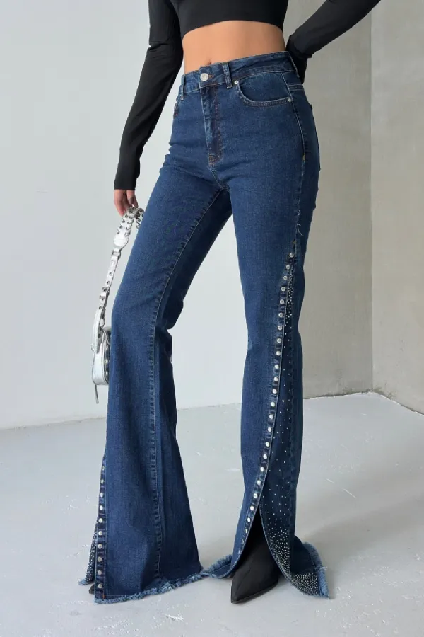 Jeans with Slit Legs 7102-26-(27-32) Regular Dark Blue