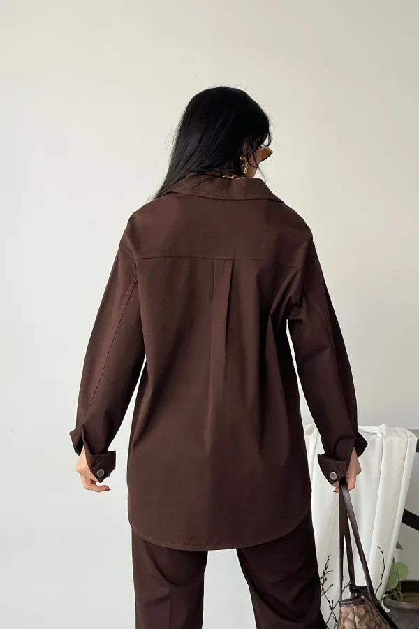 Oversize Denim Jacket with Buttons  6080-78-(S-L-3) Brown