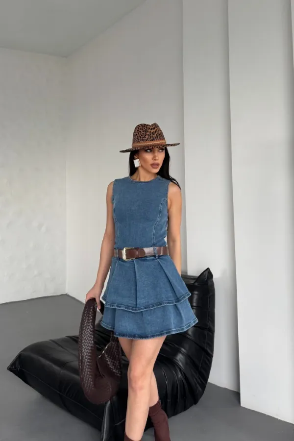 Kolsuz Fermuarlı Pileli Kısa Elbise 3026-27-(XS-XL-5) Kolsuz Fermuarlı Pileli Kısa Elbise 3026-27-(XS-XL-5)
