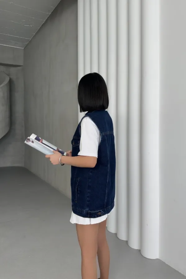 Medium Length Denim Vest 6053-26-(SL-4)