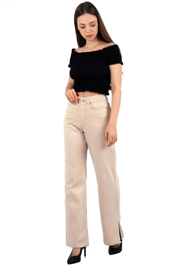 Paçası Yırtmaçlı Mom Fit Kot Pantolon  1732-66-(26-31)