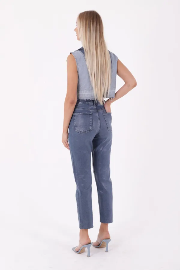 Dikişsiz Paça Mom Fit Kot Pantolon  764-53-(28-33)