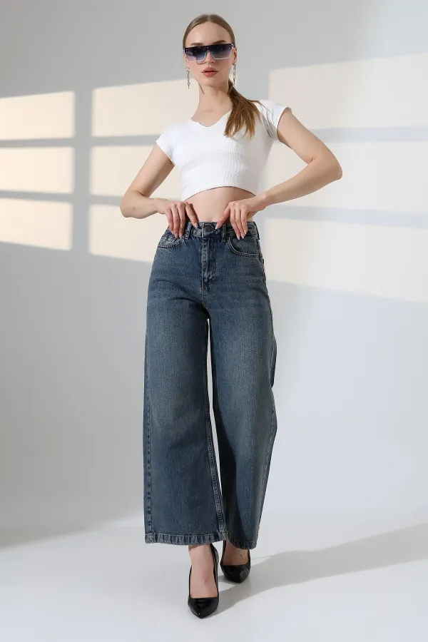 Palazzo Jeans 7158-62-(27-32) Middle Blue - Tinted Palazzo Jeans 7158-62-(27-32) Middle Blue - Tinted