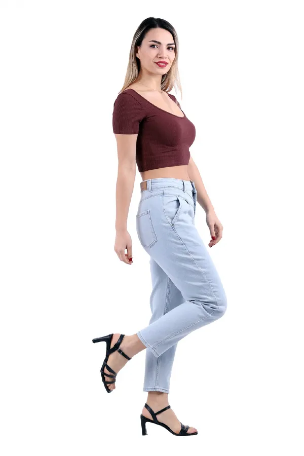 Önü Contalı Mom Fit Kot Pantolon  1720-42-(28-33)