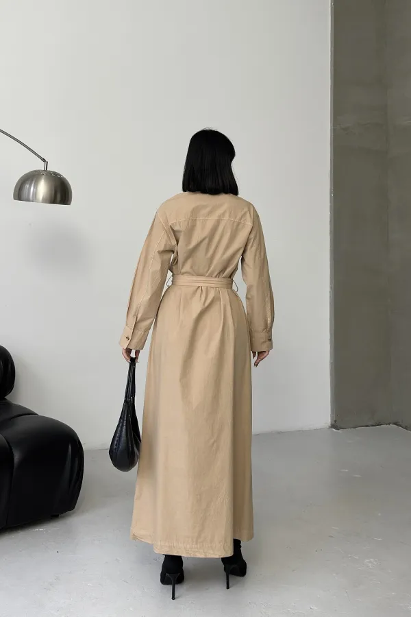 Düğmeli Klasik Uzun Kot Elbise  3034-70-(S+L+3)