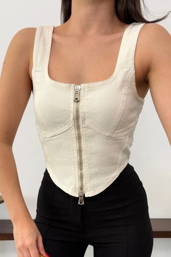 Fermuarlı Denim Büstiyer 411-80-(S-L-3)