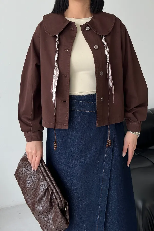 Baby Collar Denim Shirt 6095-78-(S-XL) Brown Baby Collar Denim Shirt 6095-78-(S-XL) Brown