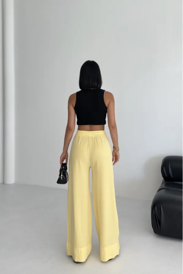 Paça Detaylı Lastikli Keten Pantolon  HS700-93-(S-XL)