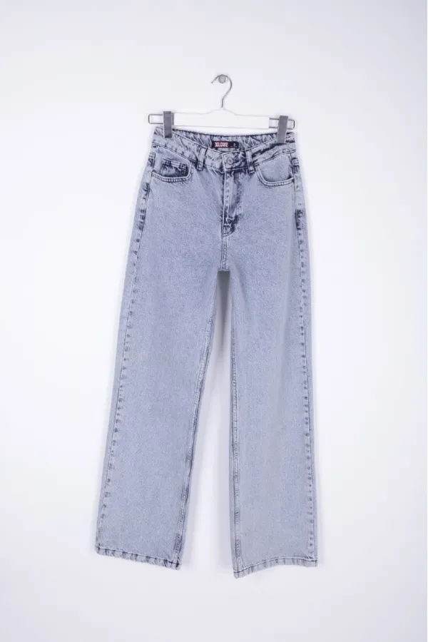 Wide Leg High Waisted Relaxed Jean  718-08-(S-L-3) Snow Light Blue