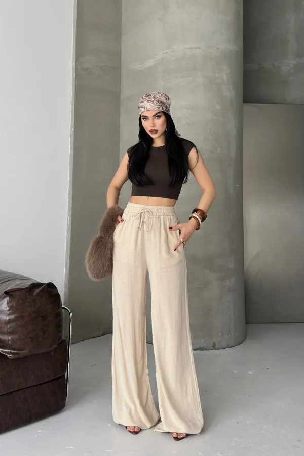 Lastikli Palazzo Pantolon  HS740-65-(S-XL)