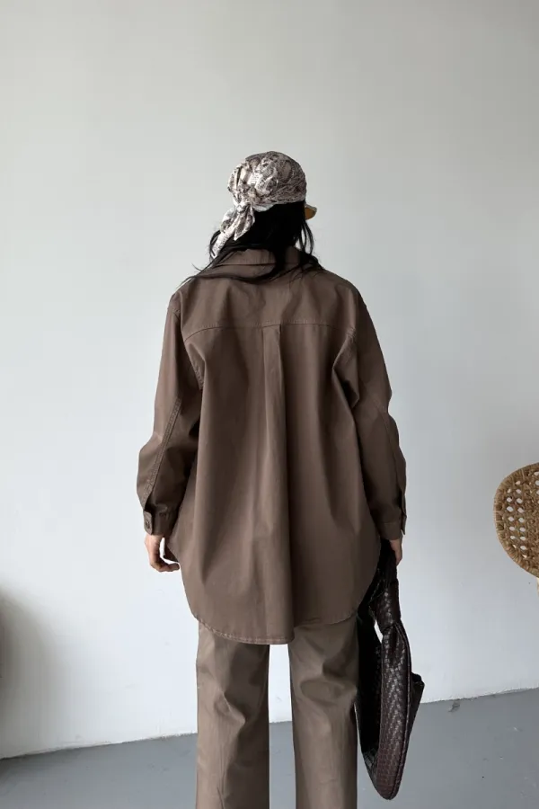 Düğmeli Oversize Kot Gömlek 6080-72-(S+L+3)