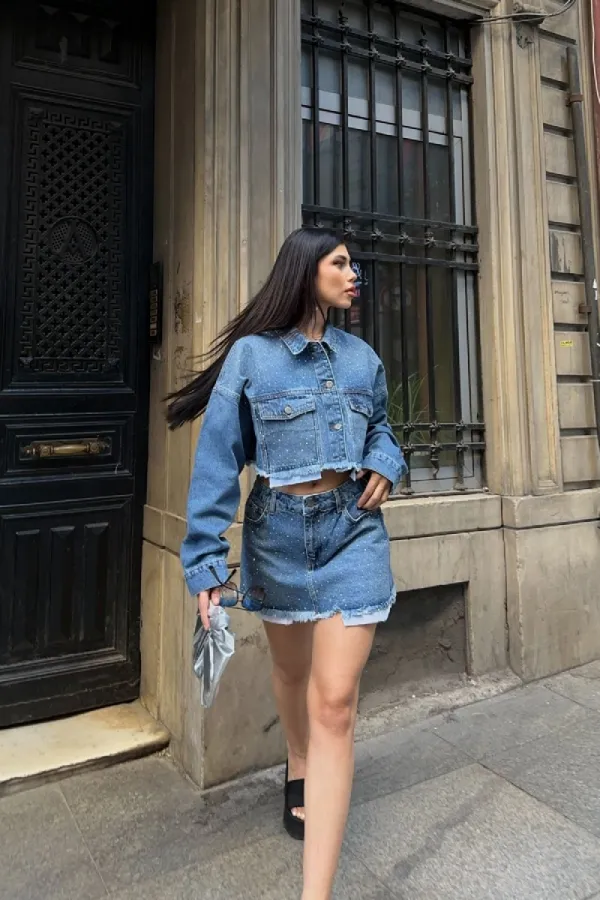 Taşlı Mini Kot Etek 1089-06-(XS-L) Taşlı Mini Kot Etek 1089-06-(XS-L)