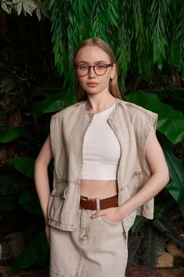 Zip-up Oversize Denim Vest 6073-79-(S+L+4)