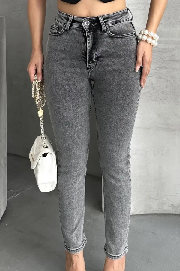 High Waisted Comfort Slim Ankle Length Jean 896-40-(28-33) Light Grey - Snow
