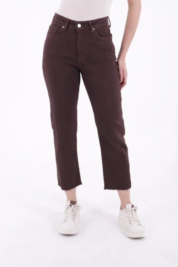 Fringe Ending High Waisted Mom Fit Jean  764-78-(26-33) Brown