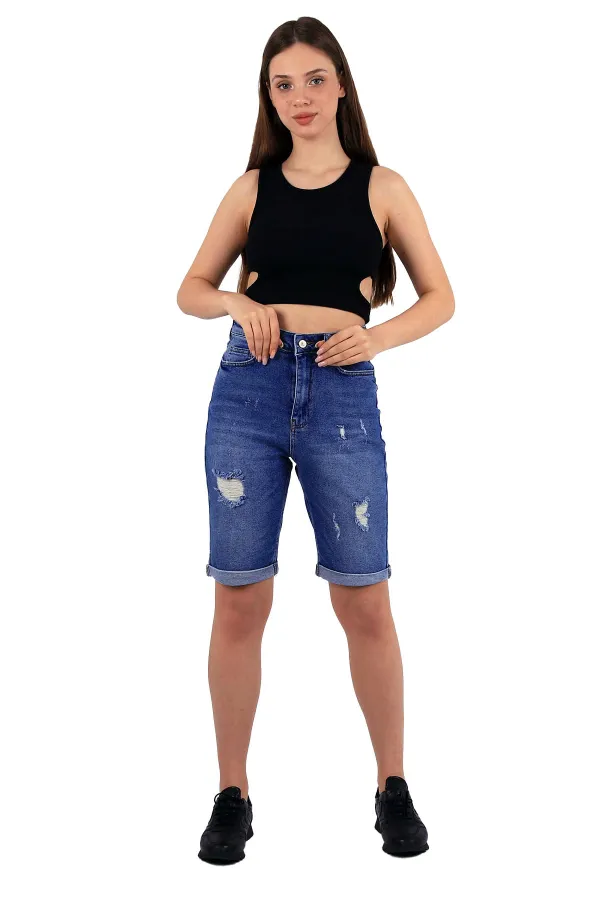 Denim Short with Double Folded Bottom Ending 296-42-(S-XL-6) Ice Blue - Tinted Denim Short with Double Folded Bottom Ending 296-42-(S-XL-6) Ice Blue - Tinted