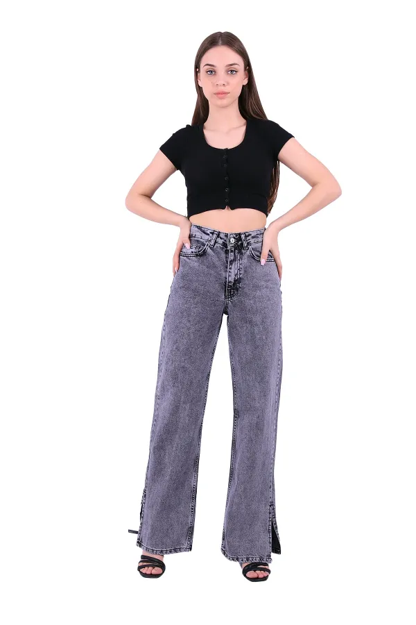 Paçası Yırtmaçlı Mom Fit Kot Pantolon  1732-40-(26-31)