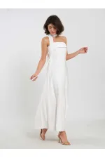 111706 Straplez Yırtmaçlı Elbise