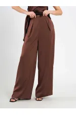 031649 Wide Pleated Satin Trousers