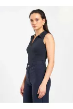 071894 Önü Fermuarlı Örme Kolsuz Body