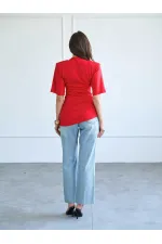 050748 Vatkalı Büzgülü T-shirt