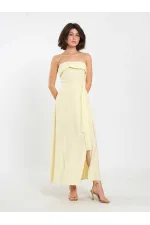 111706 Straplez Yırtmaçlı Elbise