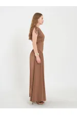 111691 Beli Korsajlı Uzun Elbise