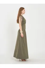 111691 Beli Korsajlı Uzun Elbise