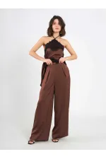 031649 Wide Pleated Satin Trousers
