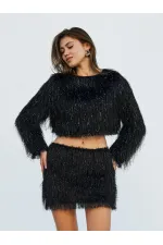 041118 Saçaklı Mini Etek