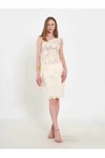 071920 Lace-Look One-Shoulder Asymmetrical Blouse