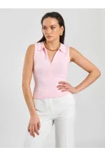 071894 Önü Fermuarlı Örme Kolsuz Body